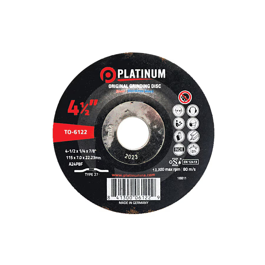 Platinum - ORIGINAL Grinding Disc - Type 27 - Steel/SS - A24PBF - 4-1/2"-5"-7" x 1/4" x 7/8"