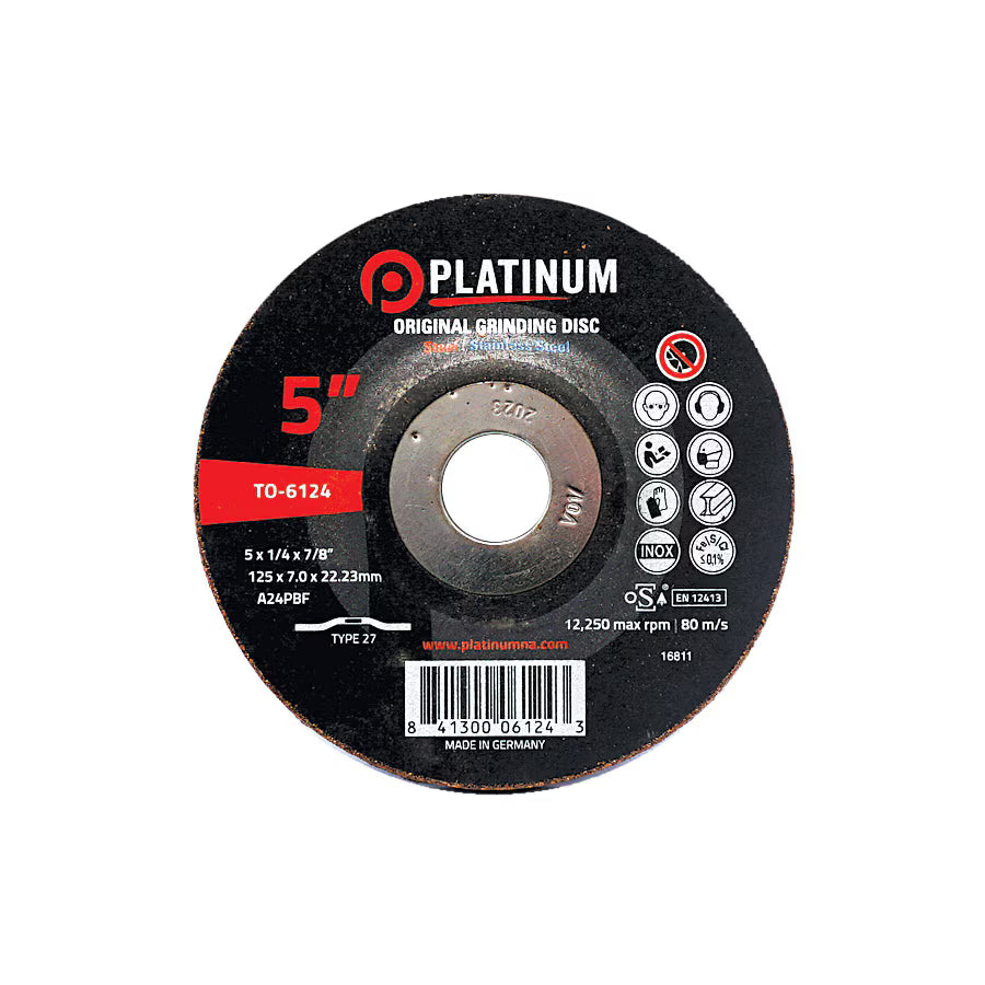 Platinum - ORIGINAL Grinding Disc - Type 27 - Steel/SS - A24PBF - 4-1/2"-5"-7" x 1/4" x 7/8"