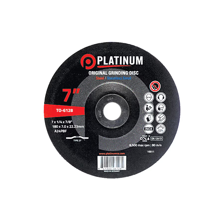 Platinum - ORIGINAL Grinding Disc - Type 27 - Steel/SS - A24PBF - 4-1/2"-5"-7" x 1/4" x 7/8"