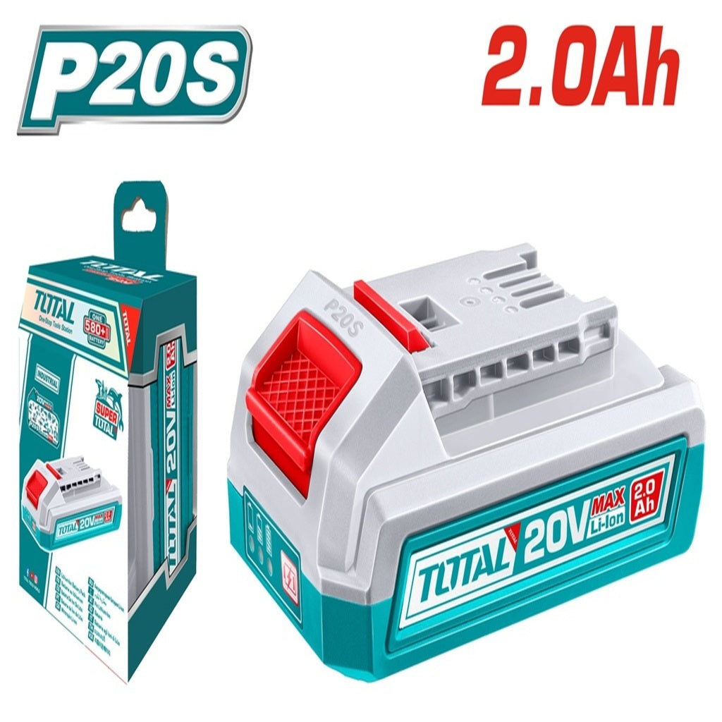 TOTAL 20V 2.0Ah lithium-ion battery pack with LED power indicator for P20S cordless tools