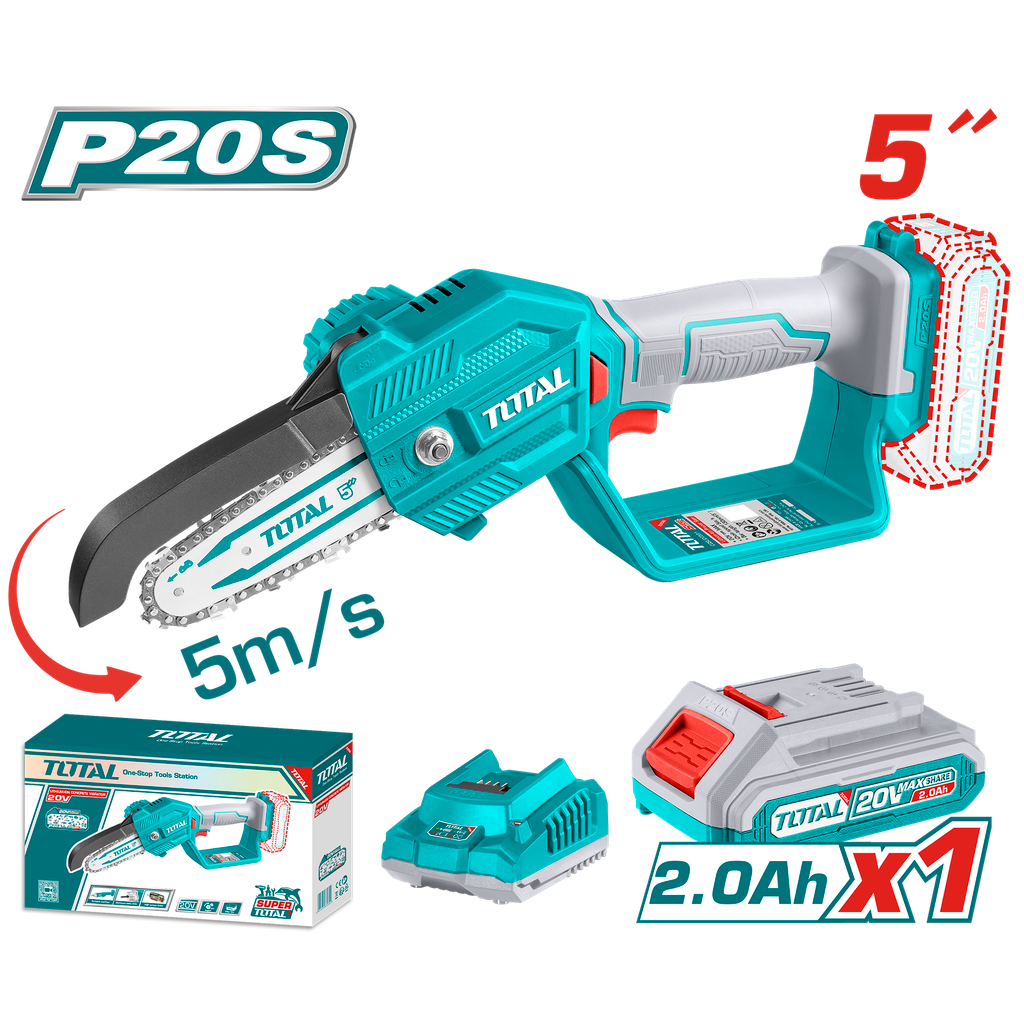 TOTAL 20V 5 inch cordless pruning saw with 2.0Ah battery and charger
