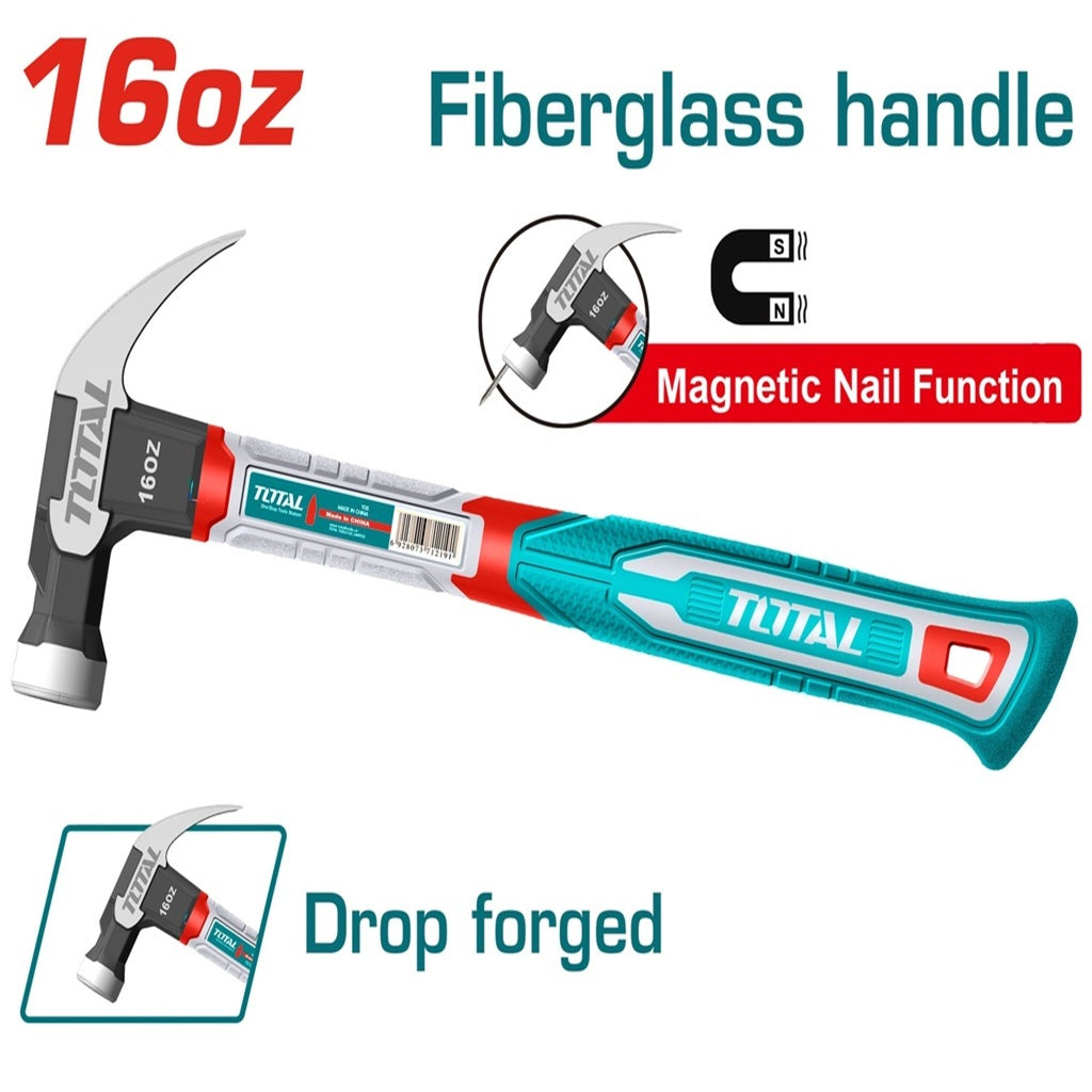 TOTAL 8 oz claw hammer with magnetic nail function