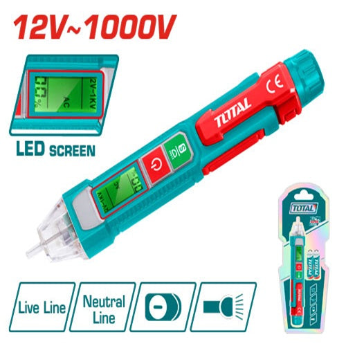 TOTAL Testeur de tension CA – 12–1000 V, détecteur sans contact