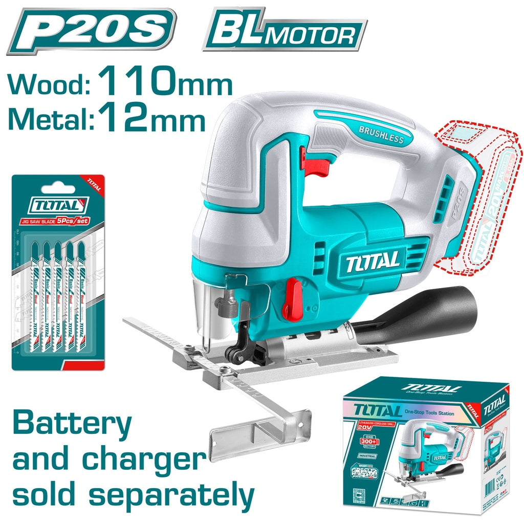TOTAL 20V cordless jig saw with 5 saw blades tool only