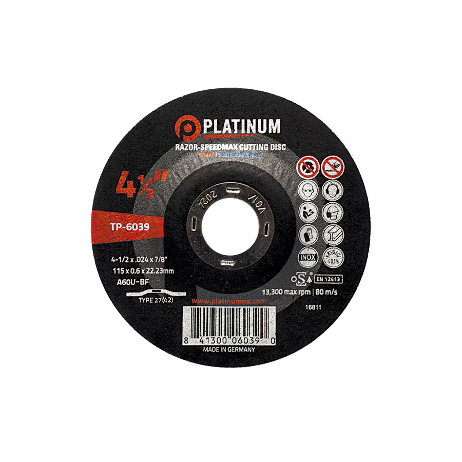 Platinum - RAZOR-Speedmax Cutting Disc - Type 27 - STEEL/SS - 4-1/2" x .024" x 7/8" - 13,300 rpm