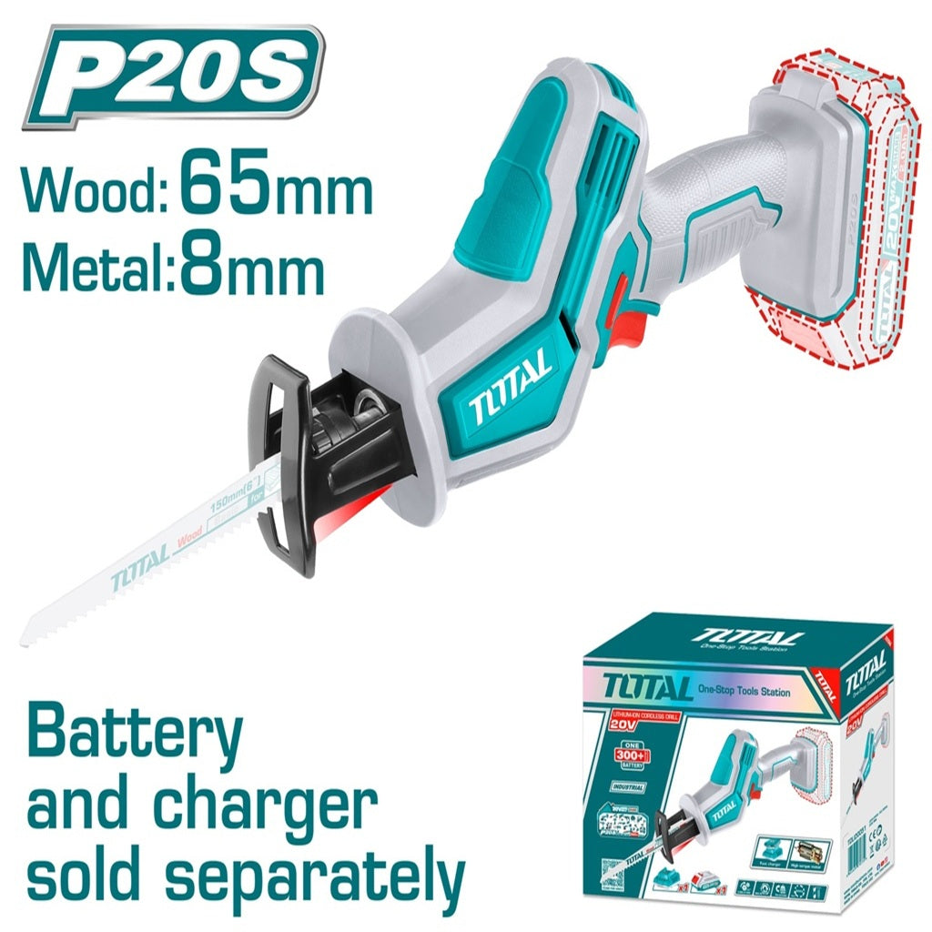 TOTAL 20V cordless reciprocating saw with LED work light tool only