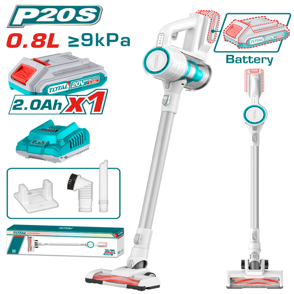 TOTAL 20V cordless vacuum cleaner with 0.8L dust capacity, battery and charger