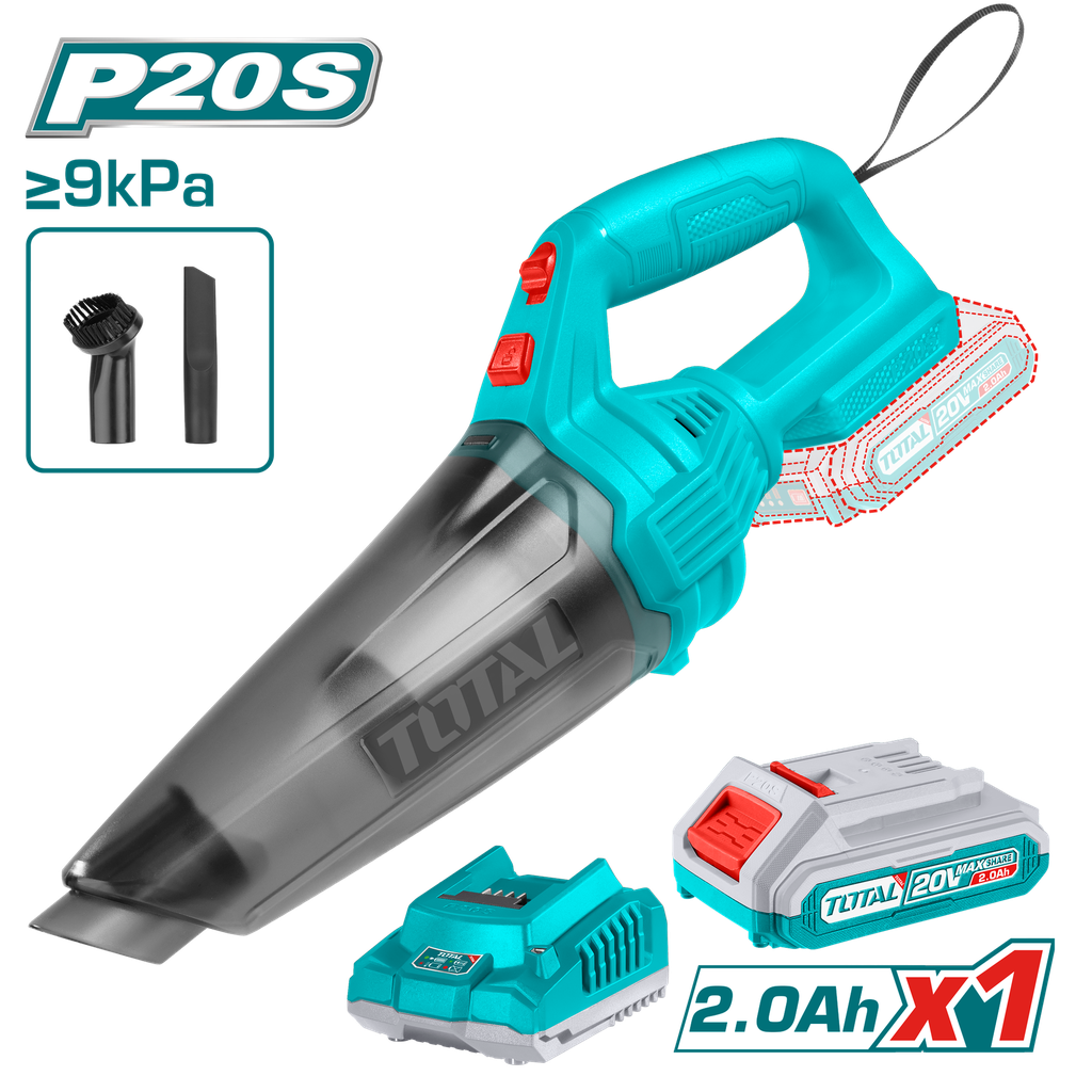 TOTAL 20V cordless vacuum cleaner with 2.0Ah battery and charger