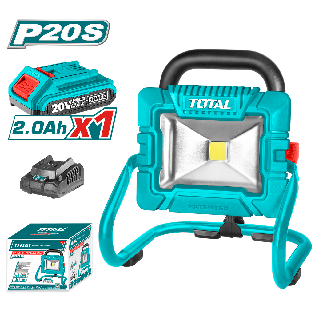 TOTAL 20V 1800-lumen cordless portable work light with battery and charger