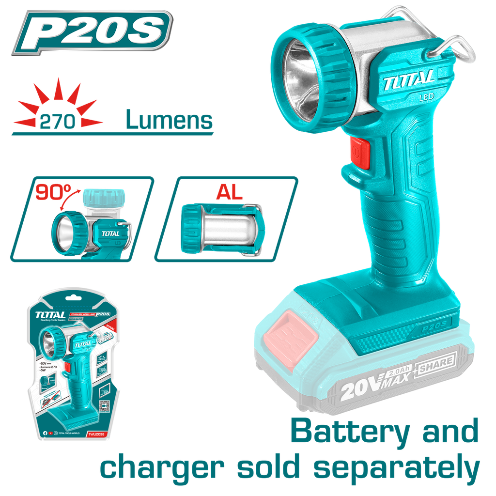 TOTAL 20V LED cordless work lamp 270 lumens tool only