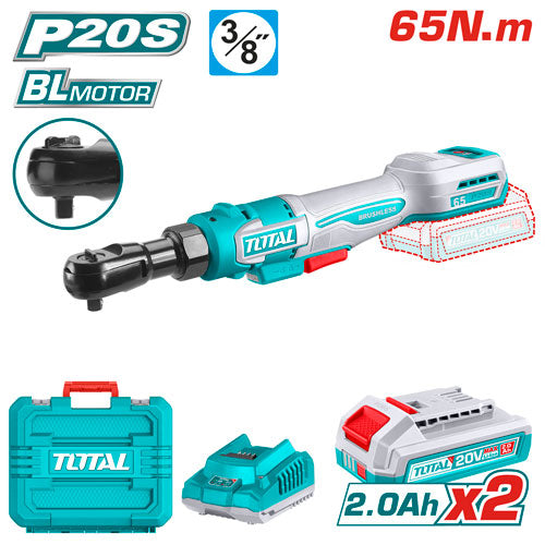 TOTAL 20V 3/8 inch cordless ratchet with 2 batteries and charger