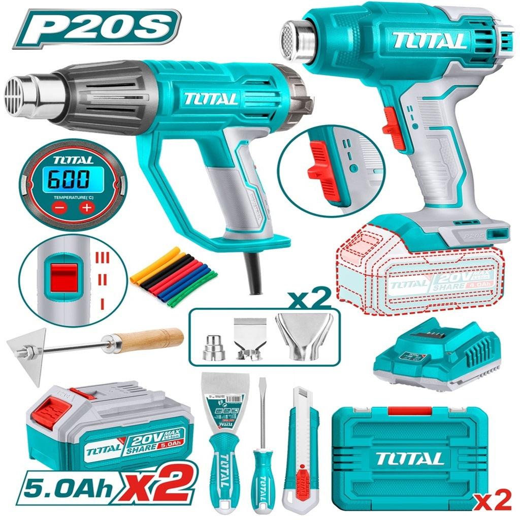 TOTAL 20V heat gun combo kit with cordless and corded heat guns