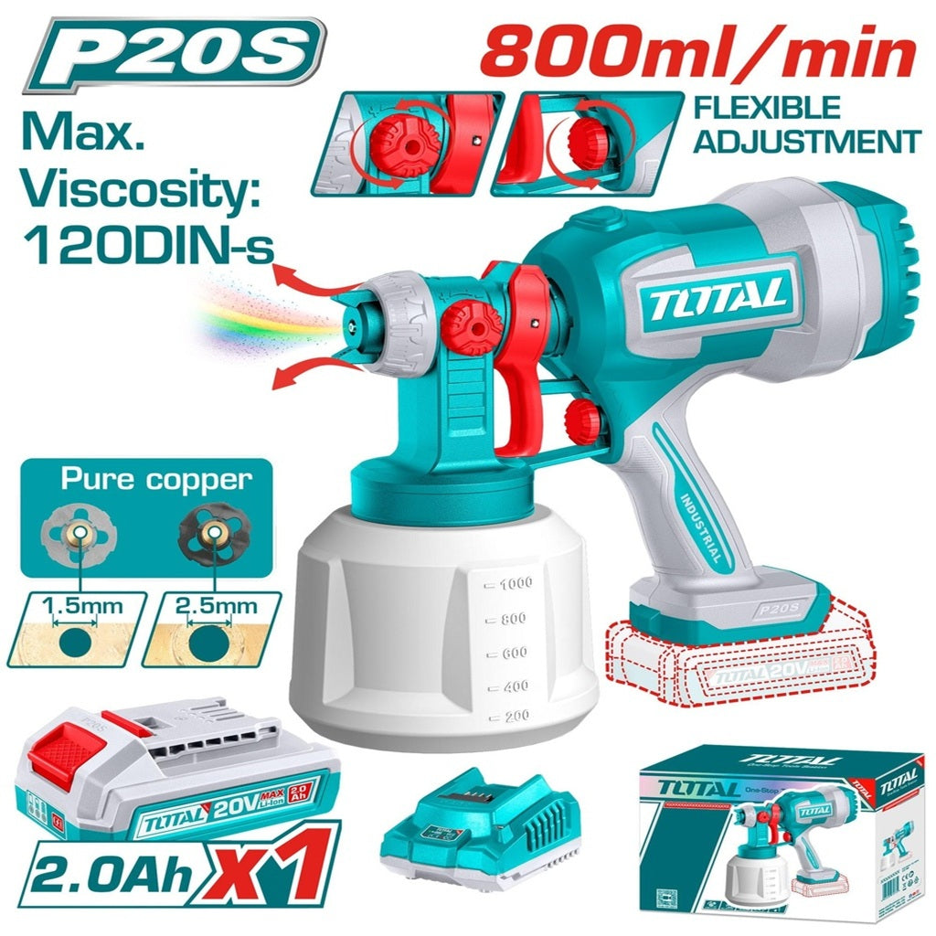 TOTAL 20V cordless paint sprayer kit with battery and charger
