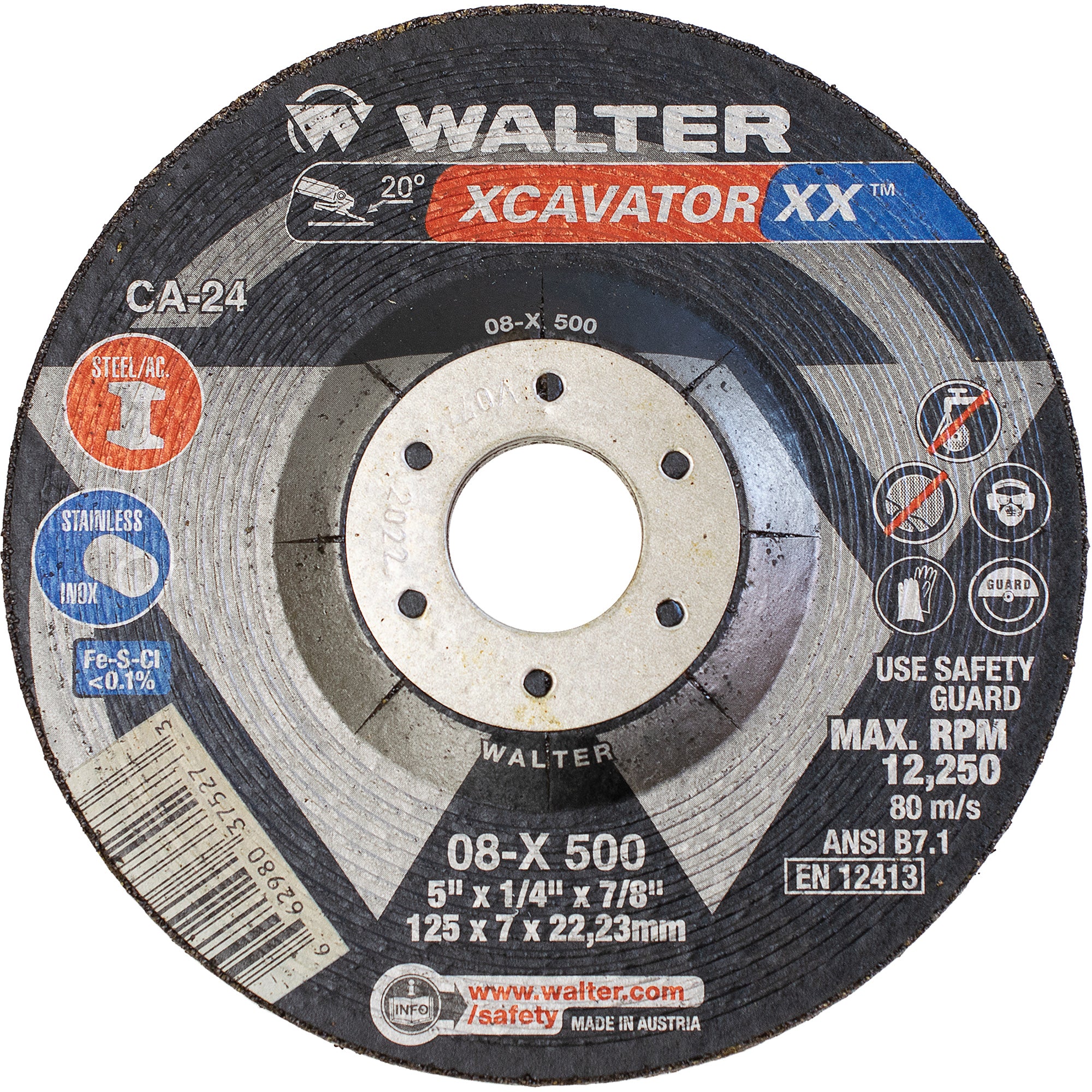 Walter Technologies Pour Surface - Meule Xcavator XXMC, 4-1/2"-5" x 1/4", Arbre 7/8", Céramique, Type 27