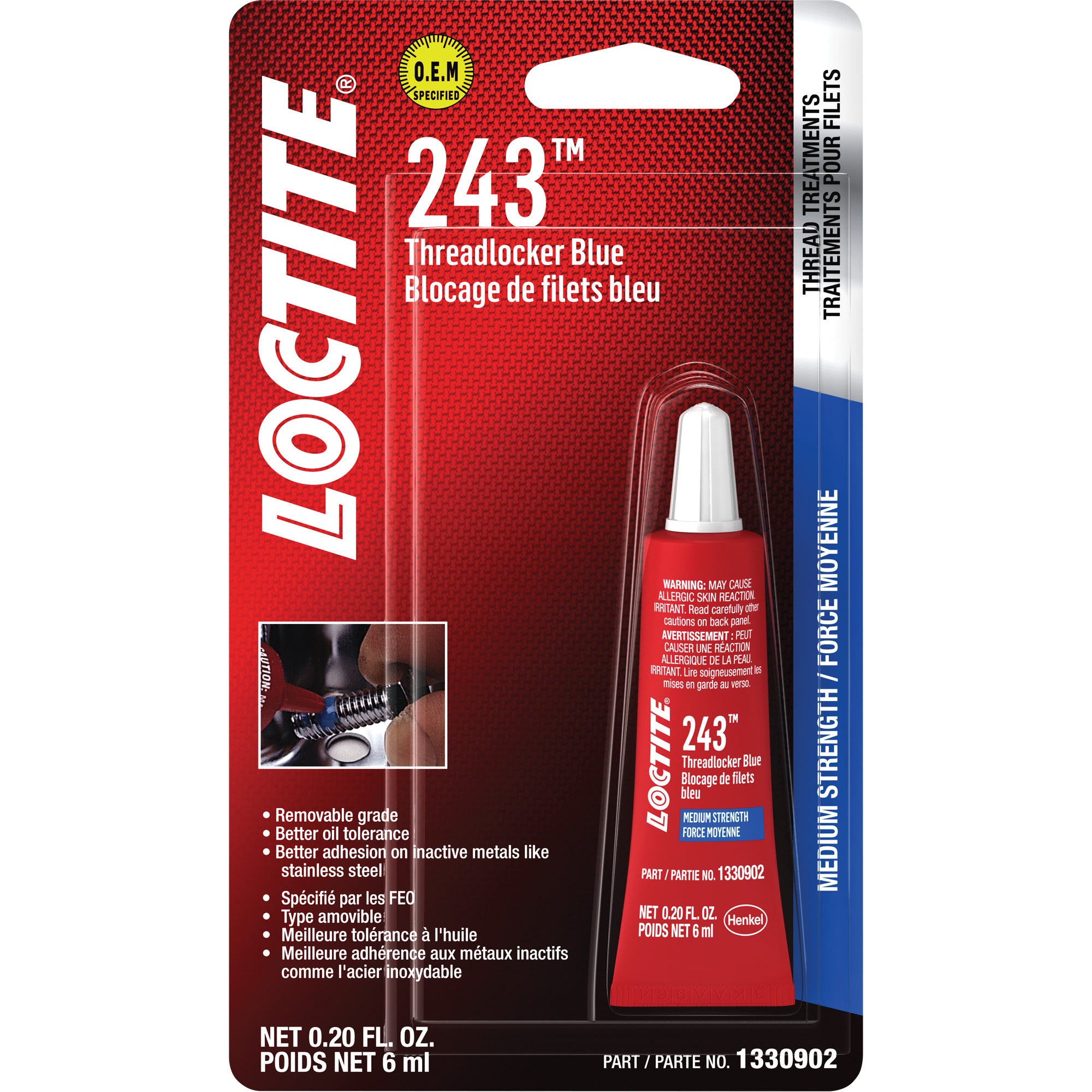 Loctite - Threadlocker 243 Oil Tolerant, Blue, Medium, Bottle