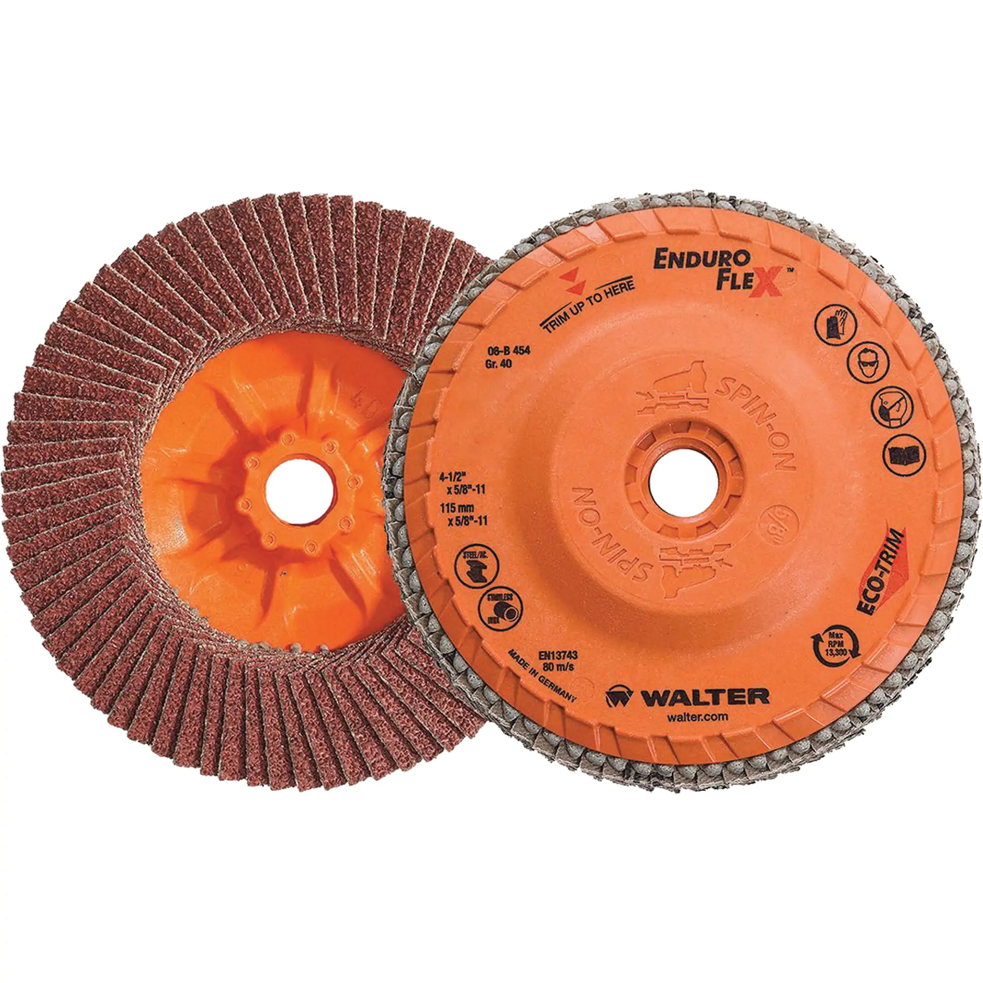 Walter Surface Technologies - Enduro-Flex™ Flap Disc, 4-1/2"-5" x 5/8"-11, Type 27, Zirconia Alumina