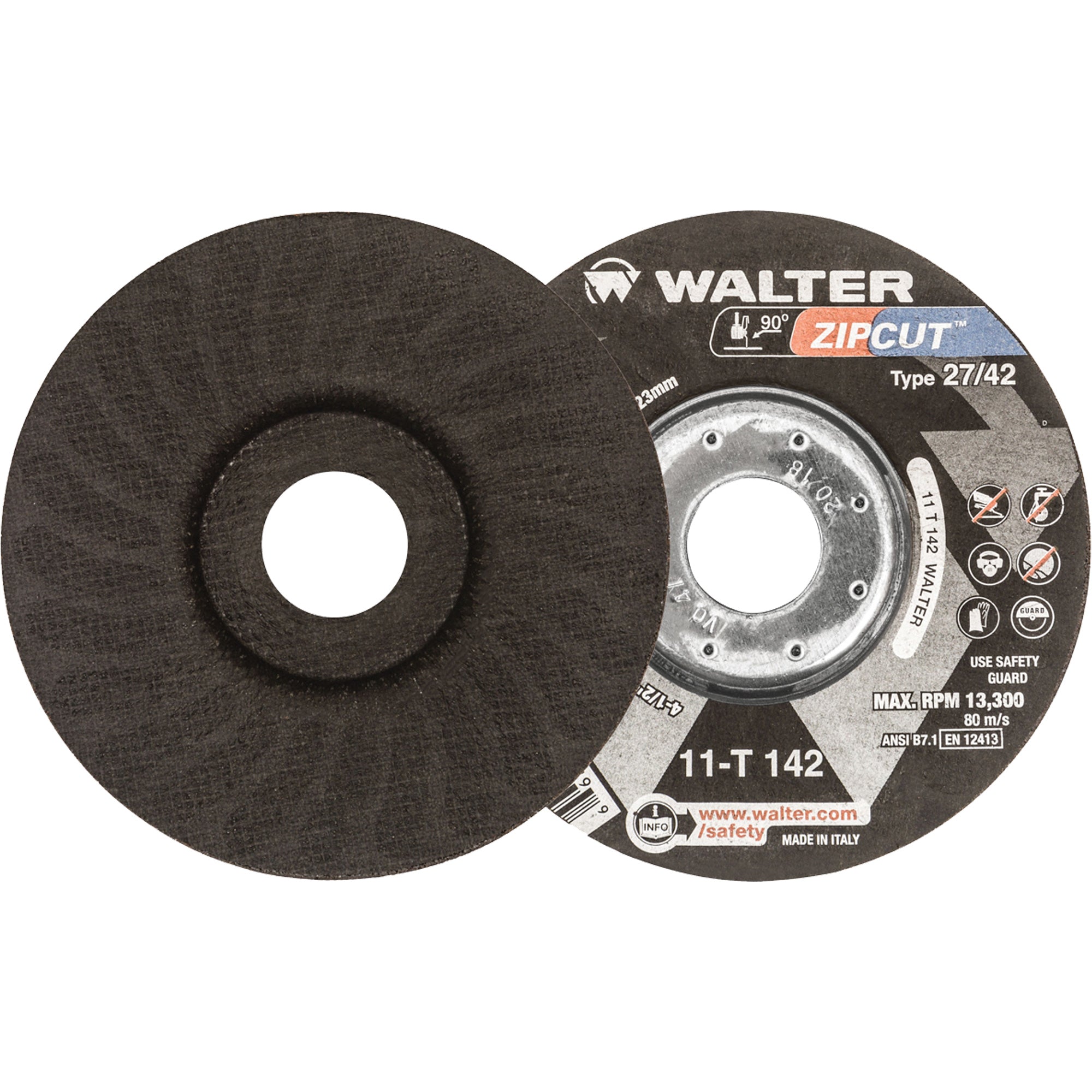 Walter Surface Technologies - Zipcut™ Right Angle Grinder Reinforced Cut-Off Wheels, 4-1/2"-5" x 3/64", 7/8" Arbor, Type 27, Aluminum Oxide
