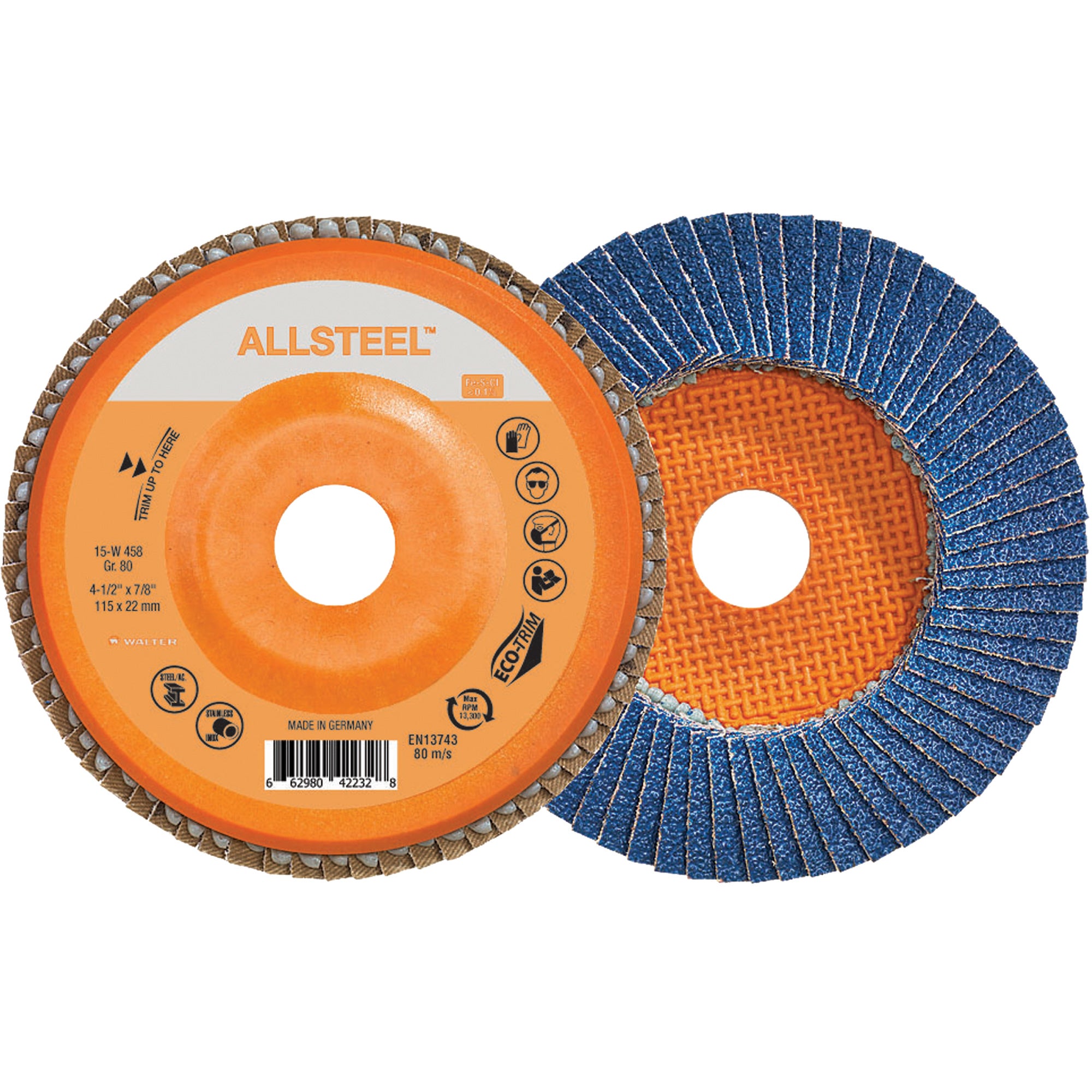 Walter Surface Technologies - AllSteel™ Flap Disc, 4-1/2"-5" x 7/8", Type 27, Zirconia Alumina