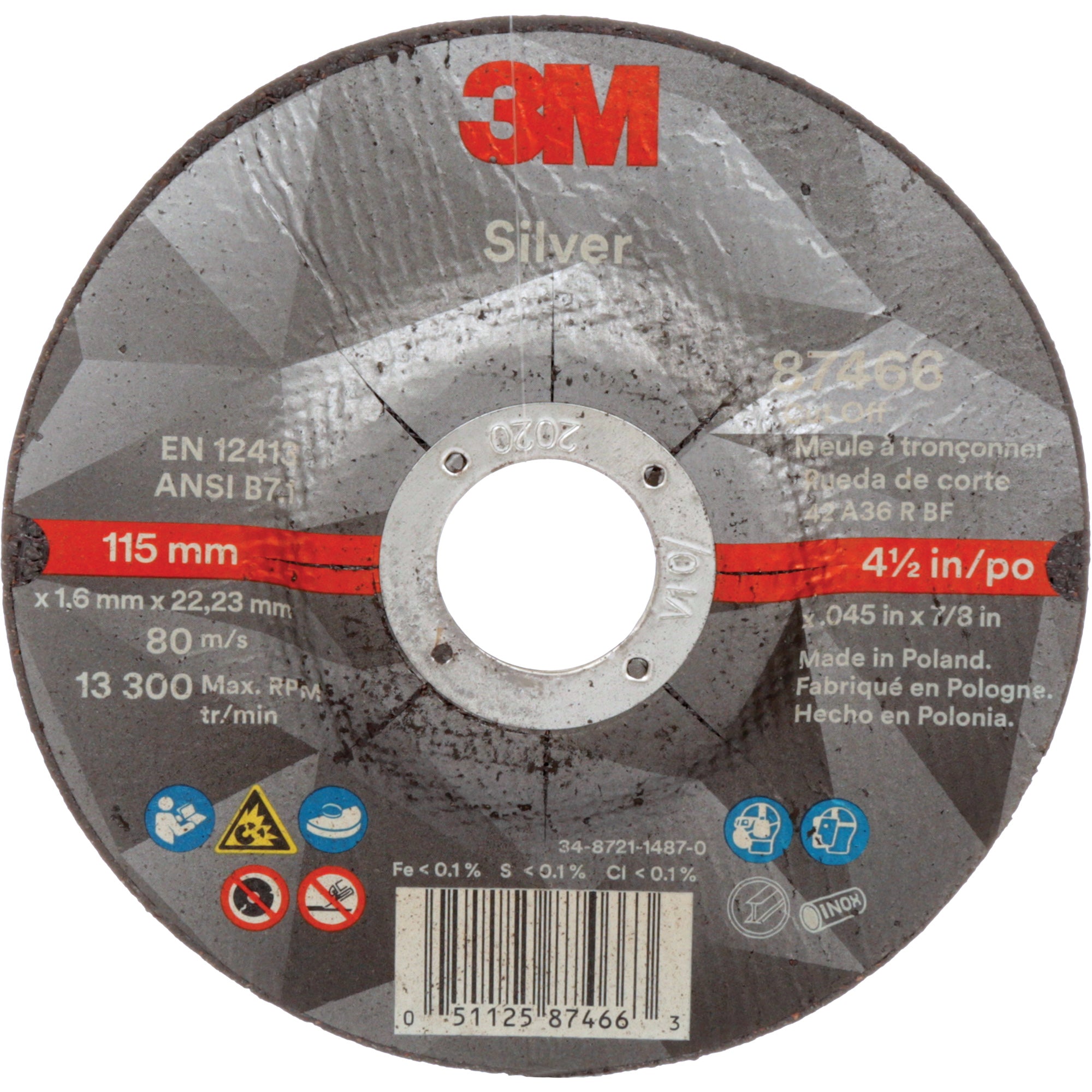 3M - Silver Cut-Off Wheel, 4-1/2"-5" x 0.045", 7/8" Arbor, Ceramic
