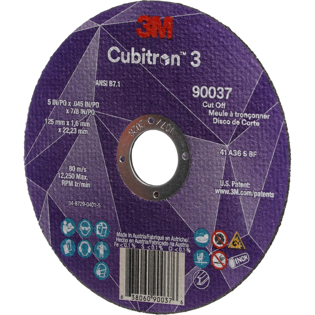 3M - Meule à tronçonner CubitronMC 3, 4-1/2"-5" x 0,045", Arbre de 7/8", Type T1, Céramique, 13 300 Tr/min