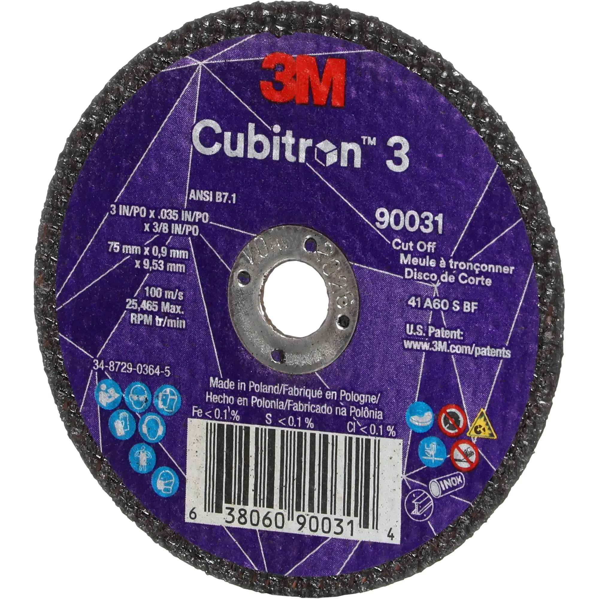 3M - Cubitron™ 3 Cut-Off Wheel, 3" x 0.035", Type T1, Ceramic, 21000 RPM