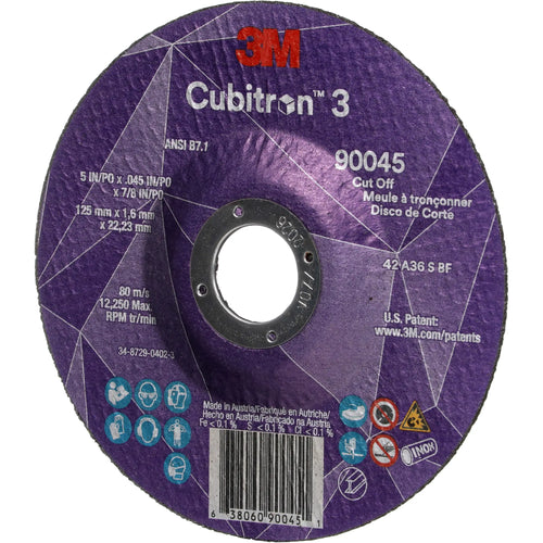 3M - Meule à tronçonner CubitronMC 3, 4-1/2"-5" x 0,045", Arbre de 7/8", Type T1, Céramique, 13 300 Tr/min