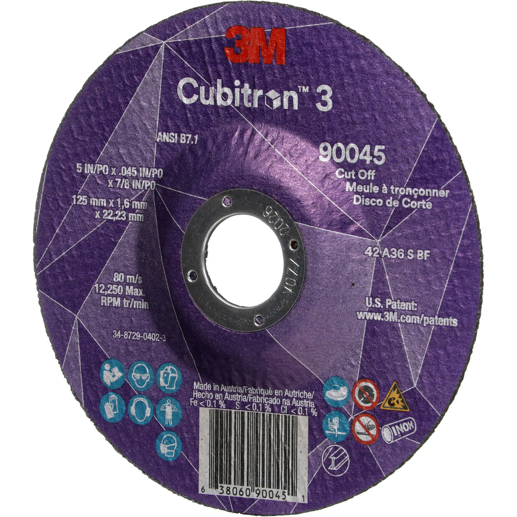 3M - Meule à tronçonner CubitronMC 3, 4-1/2"-5" x 0,045", Arbre de 7/8", Type T1, Céramique, 13 300 Tr/min