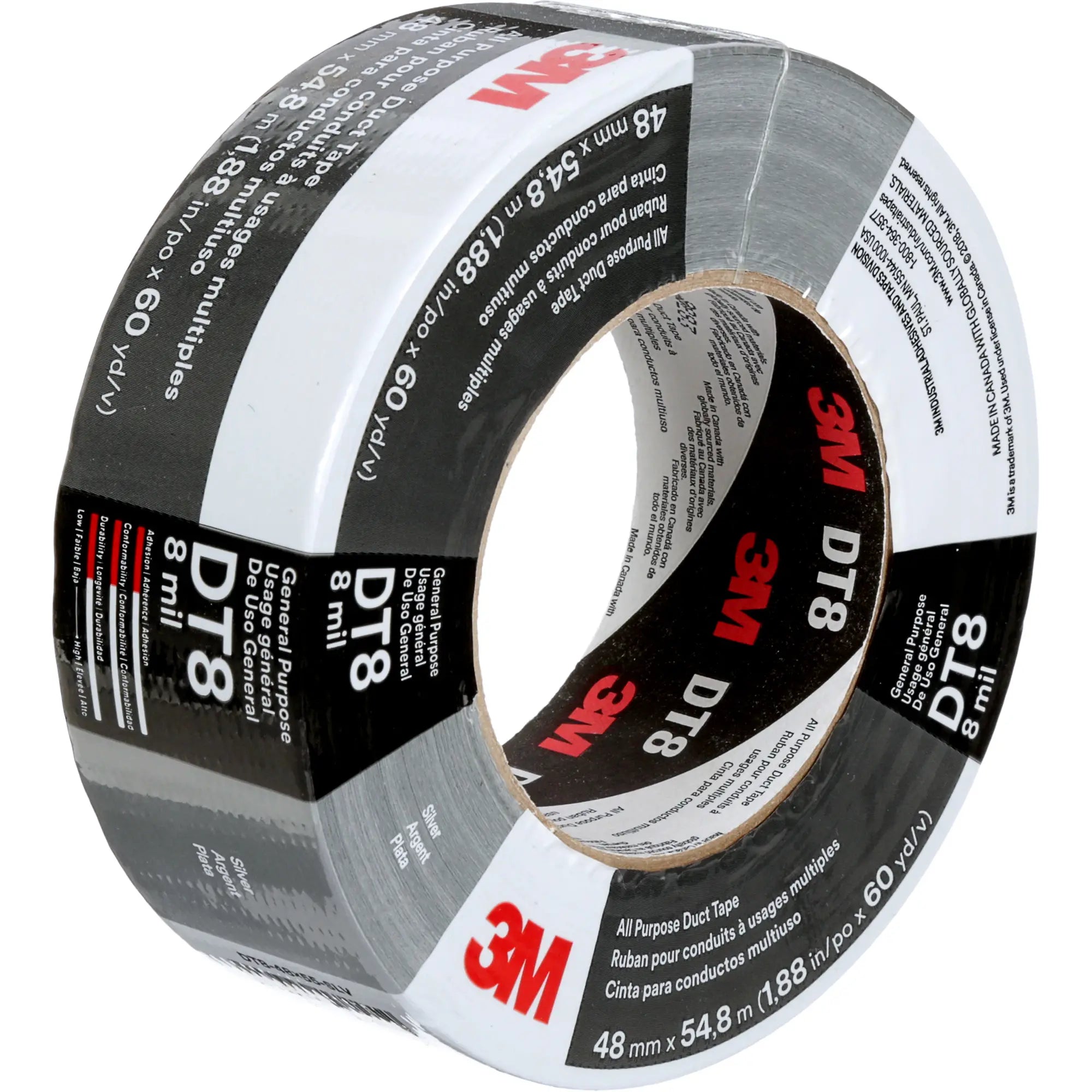 3M - DT8 All-Purpose Duct Tape, 8 mils, 48 mm (2") x 55 m (180')