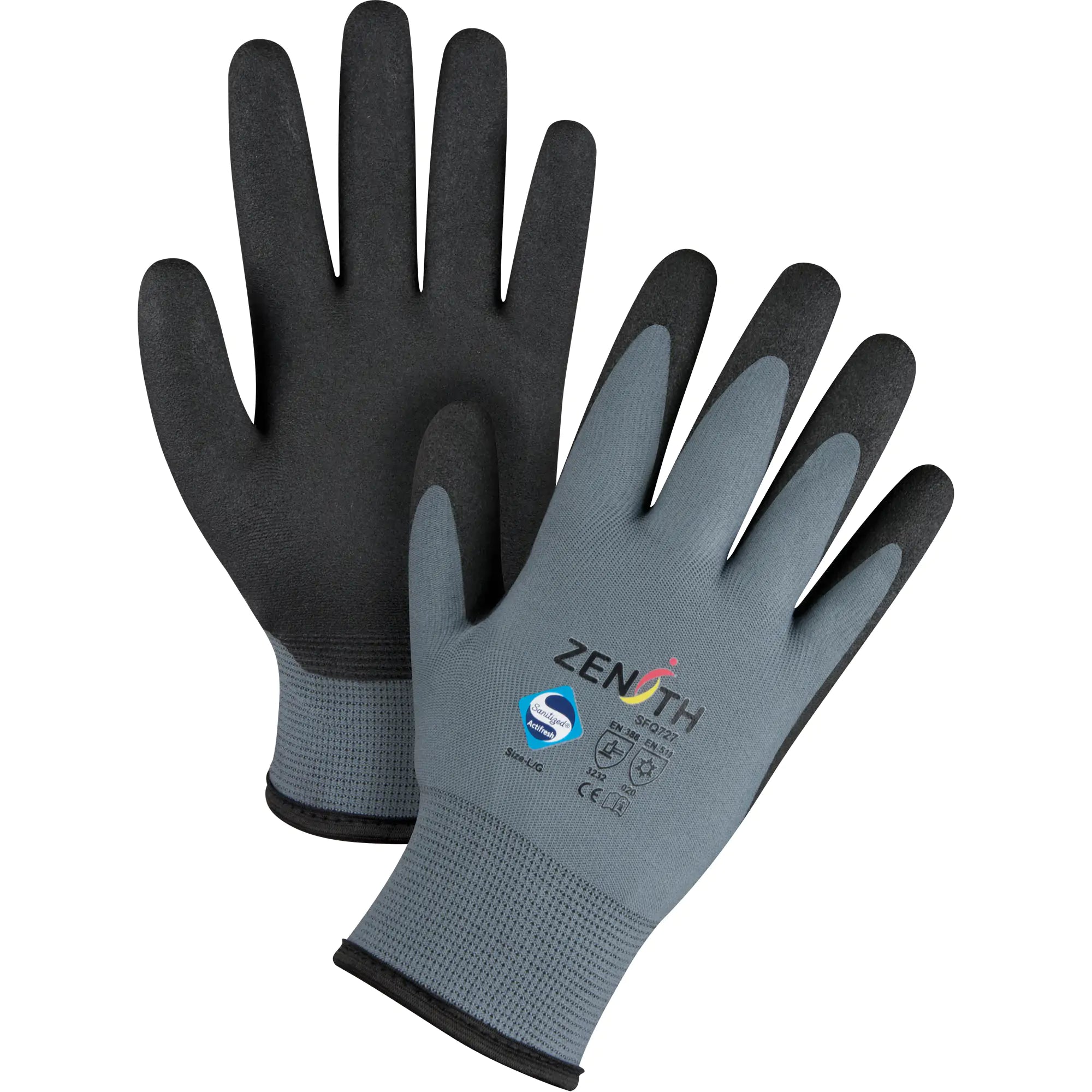 Zenith - ZX-30° Premium Coated Gloves, 9/Large, PVC Coating, 15 Gauge, Nylon Shell