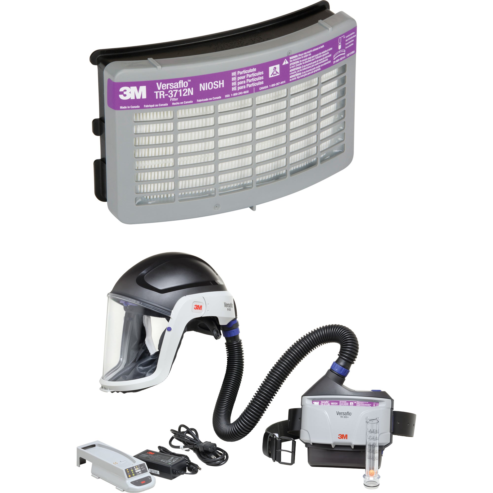 3M - Ensemble APR à épuration d'air motorisé pour industrie lourde VersafloMC, Capuchon & visière, Pile Lithium-ion