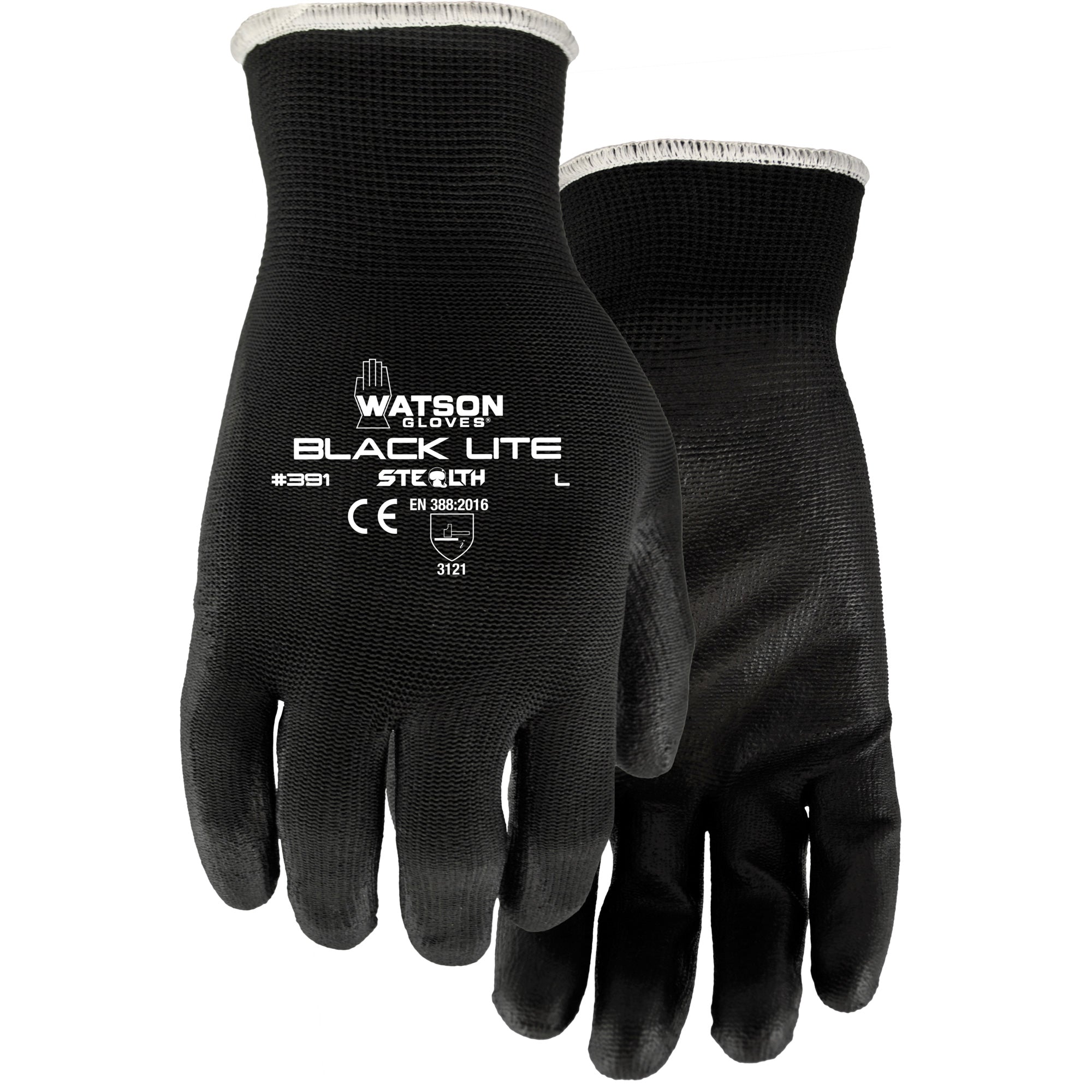 Watson Gloves - 391 Stealth Black Lite Gloves, Polyurethane Coating, Polyester Shell