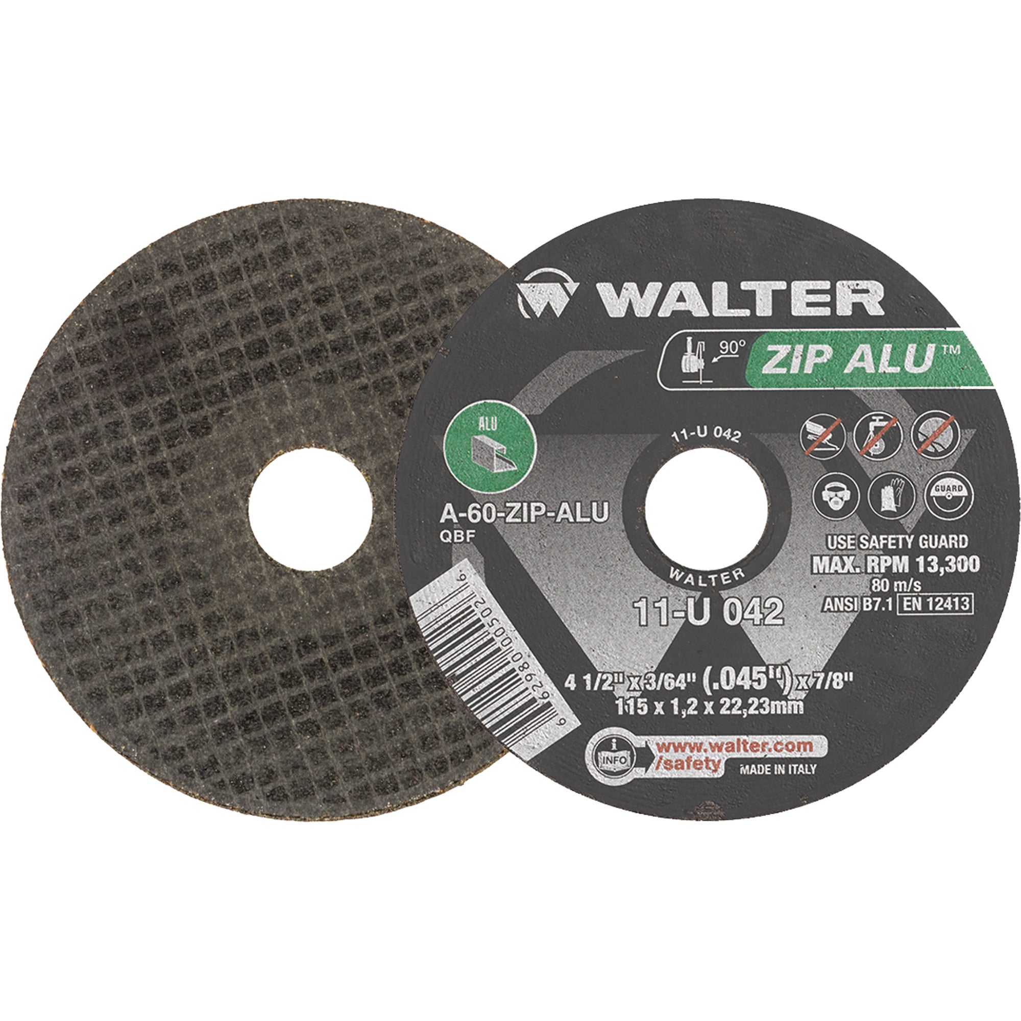 Walter Surface Technologies - Zip Alu™ Cut-Off Wheel, 4-1/2"-5" x 3/64", 7/8" Arbor, Type 1, Aluminum Oxide