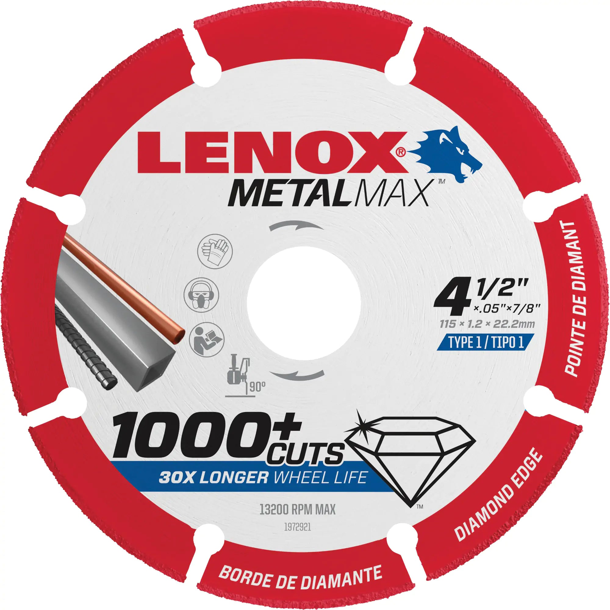 Lenox - Meule de tronçonnage des métaux MetalMaxMC, Arbre de 7/8", Type 1, Losange