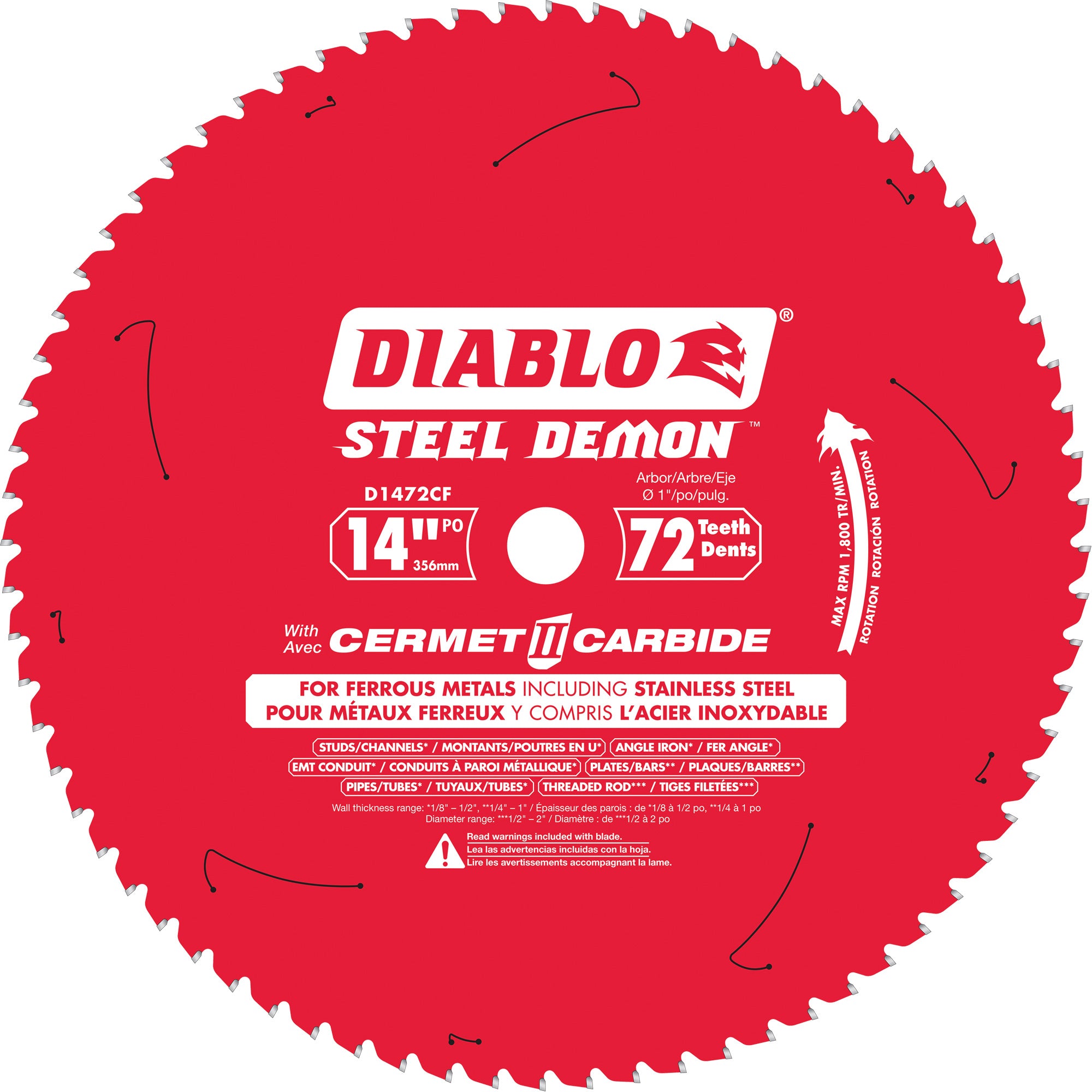 Diablo - Lame de scie circulaire Cermet II Steel DemonMC, 14", 72 dents, Pour Métal