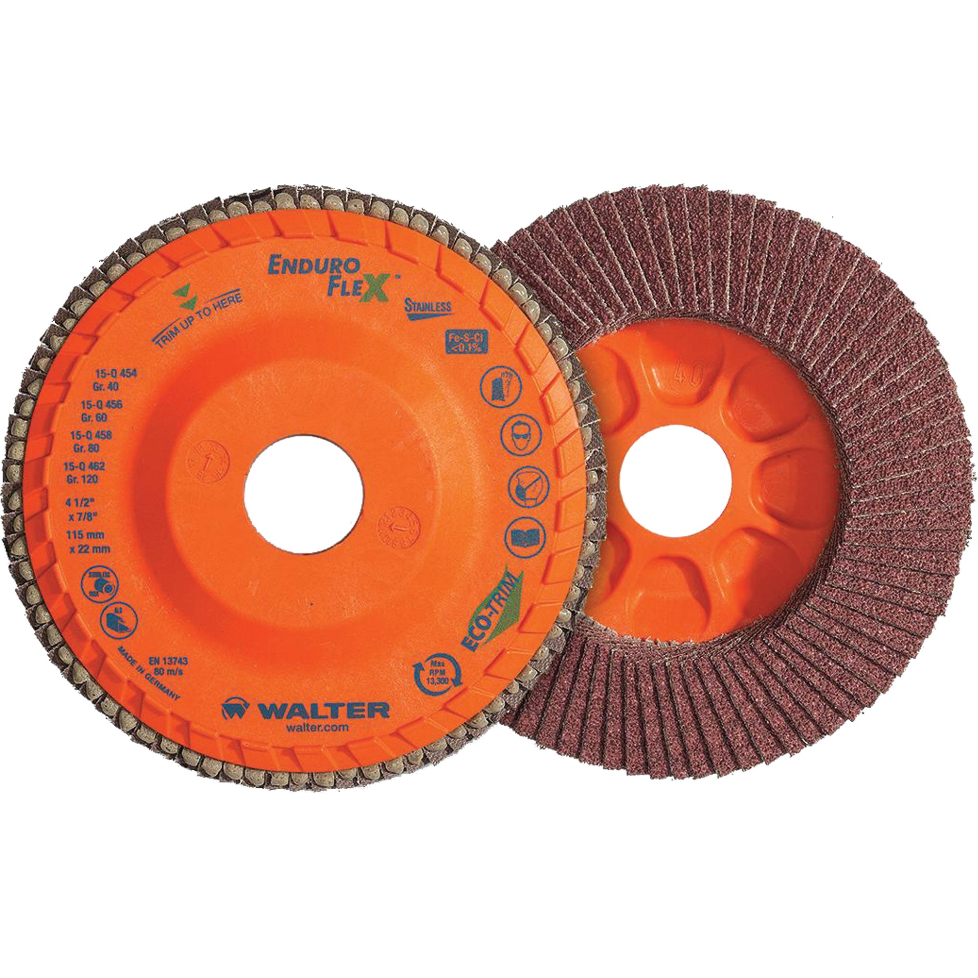 Walter Surface Technologies - Enduro-Flex™ Stainless Flap Disc, 4-1/2" x 7/8", Type 27, Zirconia Alumina