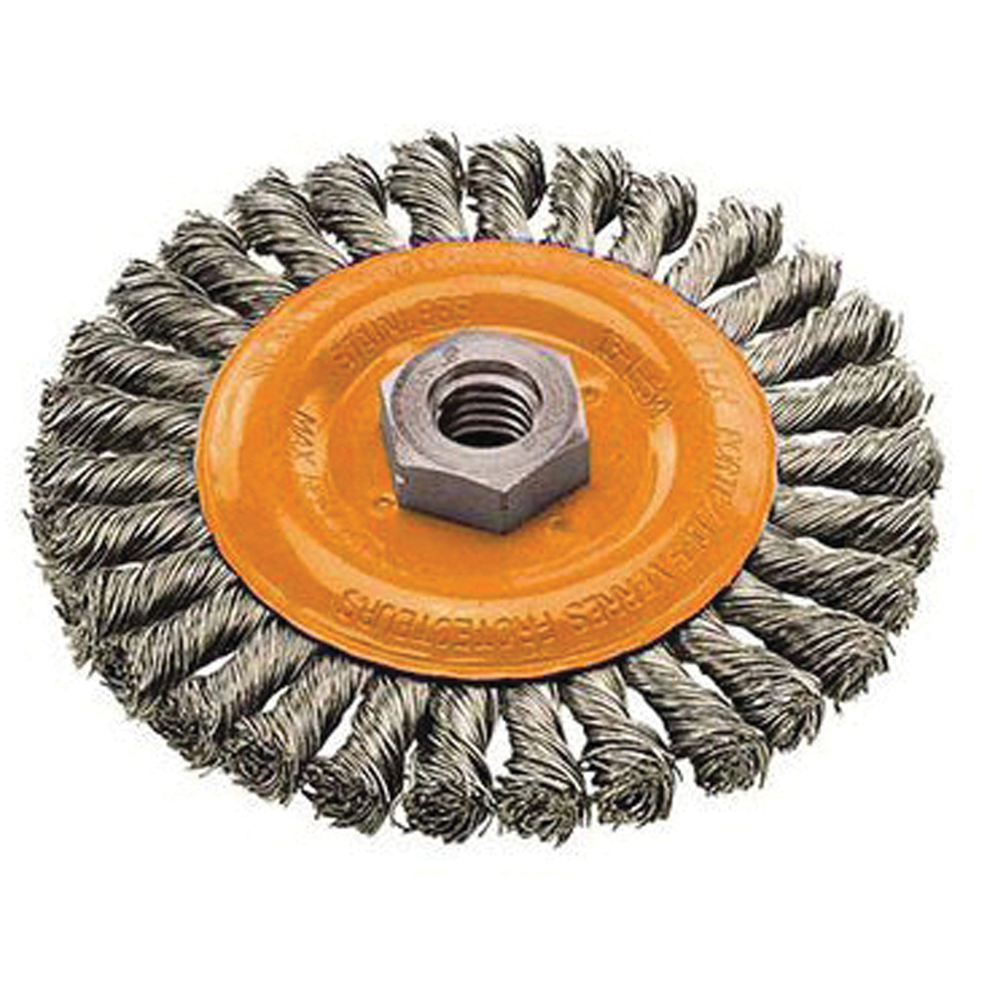 Walter Surface Technologies - Wide Knotted Wire Wheel Brush, 0.02" Fill, 5/8"-11 Arbor, Steel