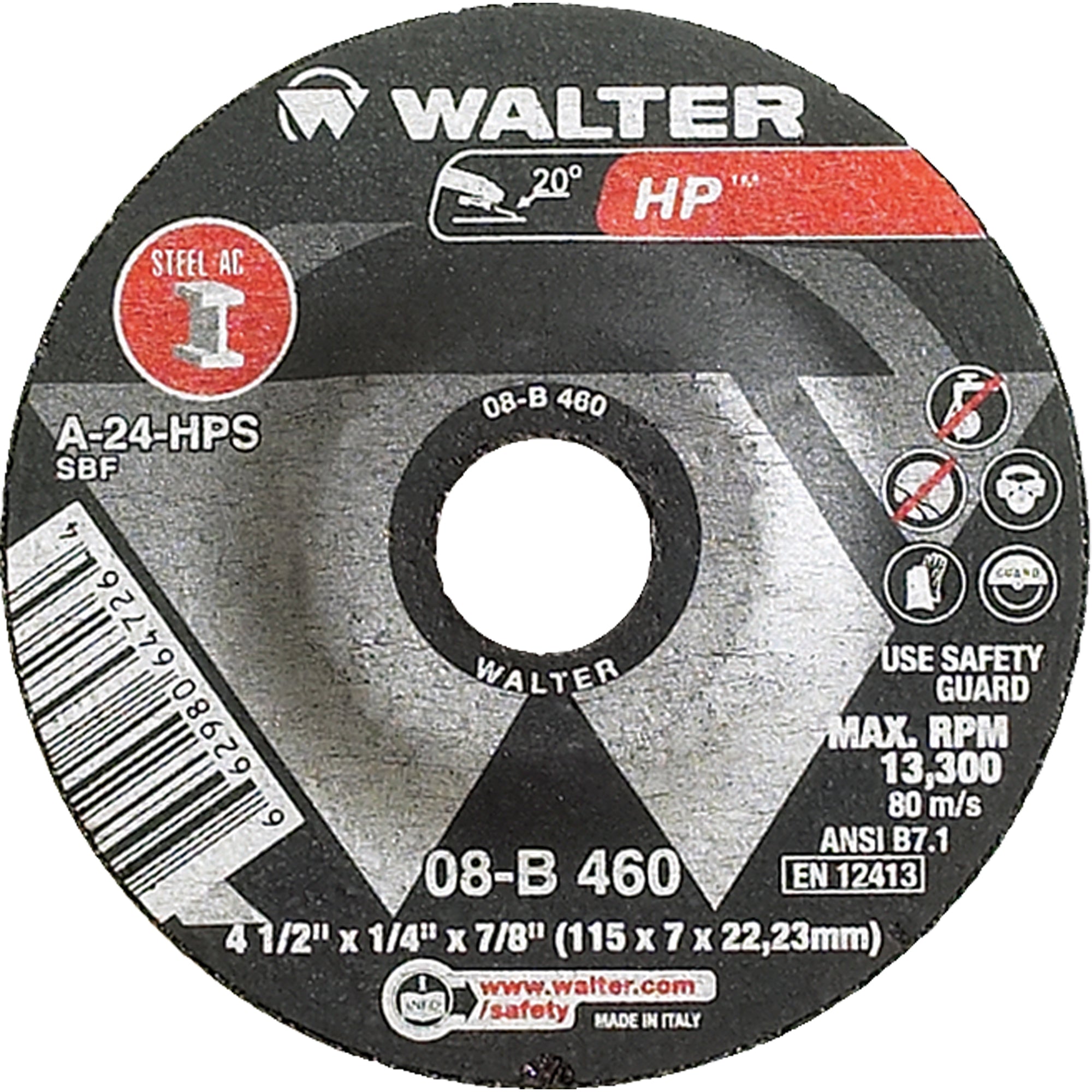 Walter Surface Technologies - HP™ Depressed Centre Grinding Wheel, 4-1/2"-5"-7" x 1/4", 7/8" Arbor, Type 27