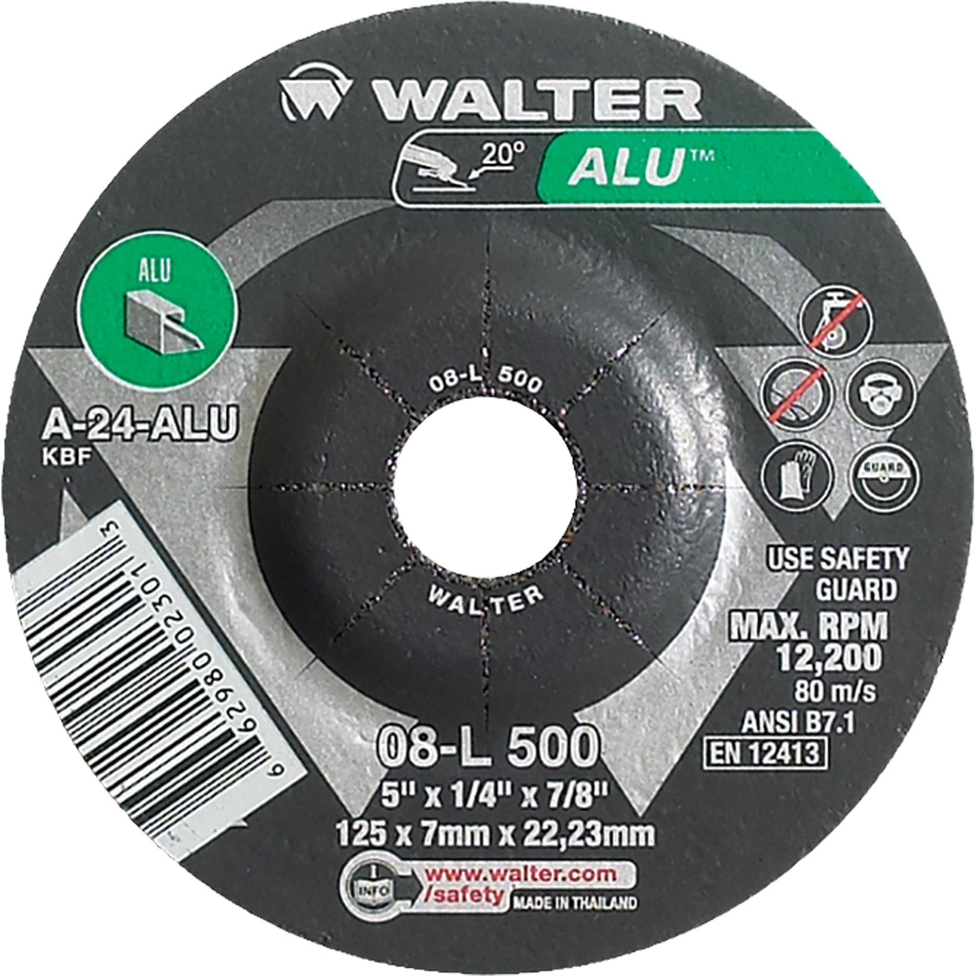 Walter Surface Technologies - Depressed Centre Grinding Wheels - Aluminium Type 27, 4-1/2"-5" x 1/4", 7/8" Arbor
