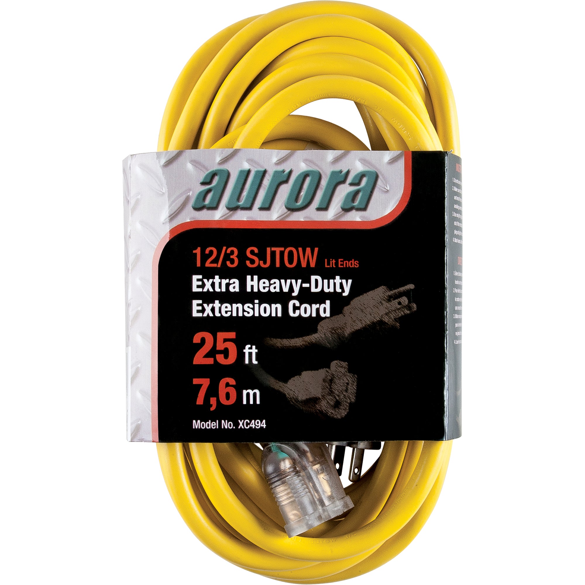 Aurora Tools - Vinyl Extension Cord with Light Indicator, Outdoor, SJTOW, 12/3 AWG, 15 A