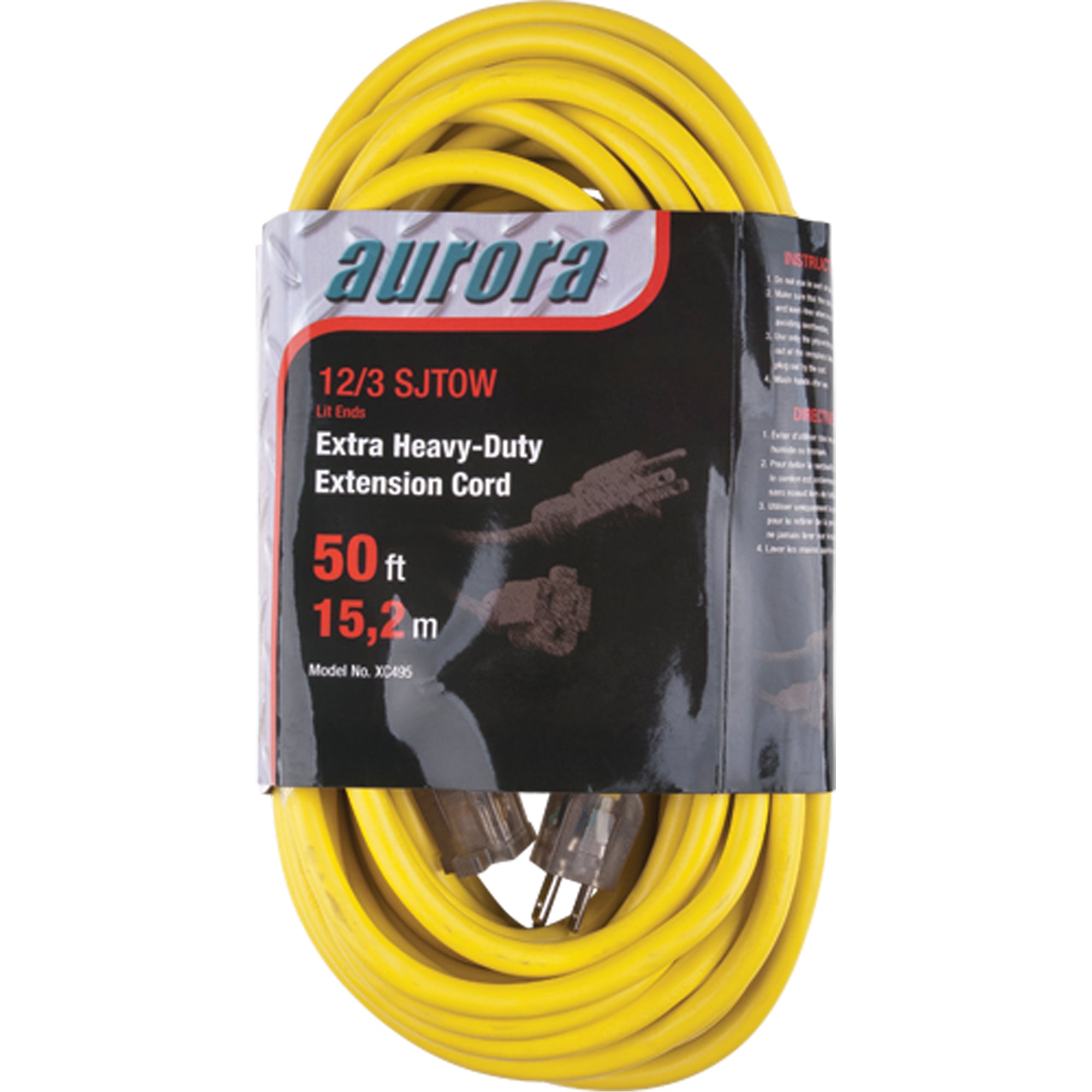 Aurora Tools - Vinyl Extension Cord with Light Indicator, Outdoor, SJTOW, 12/3 AWG, 15 A