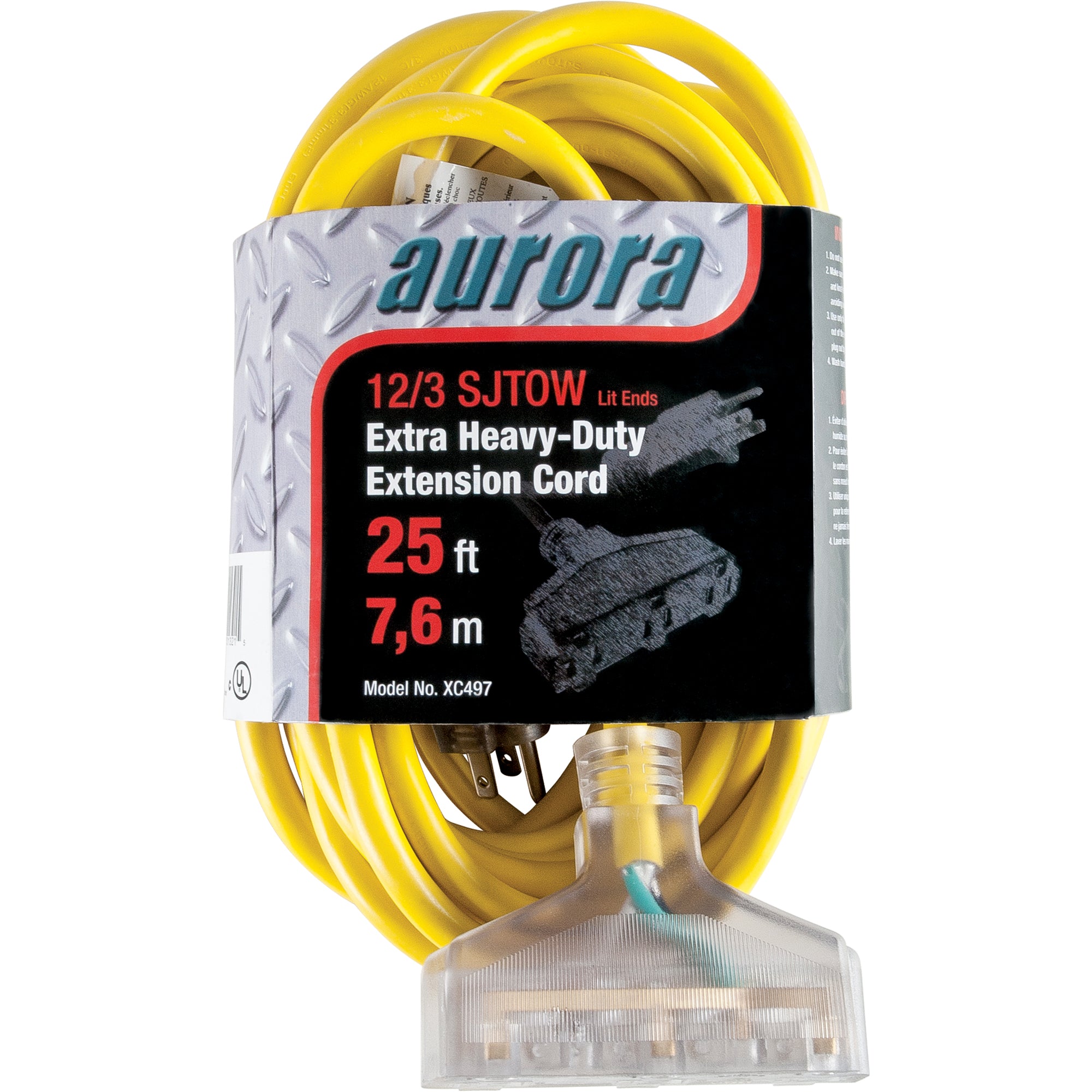 Aurora Tools - Vinyl Extension Cord with Light Indicator, Outdoor, SJTOW, 12/3 AWG, 15 A