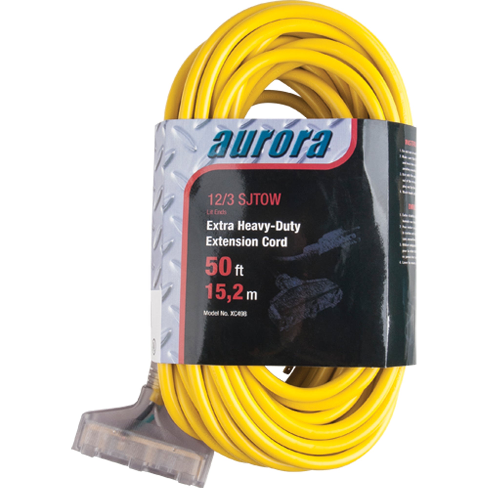 Aurora Tools - Vinyl Extension Cord with Light Indicator, Outdoor, SJTOW, 12/3 AWG, 15 A