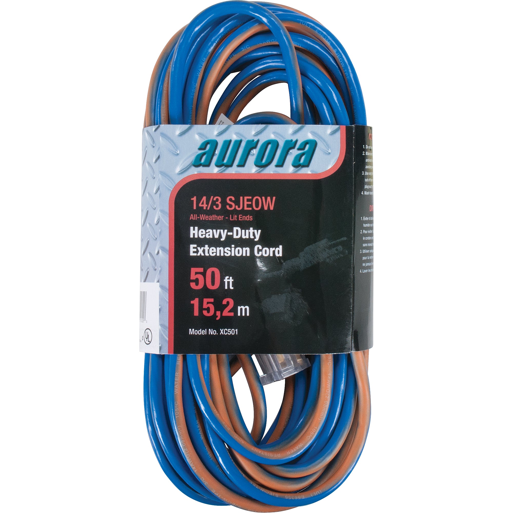 Aurora Tools - TPE-Rubber Extension Cord With Light Indicator, All-Weather, SJEOW, 15 A