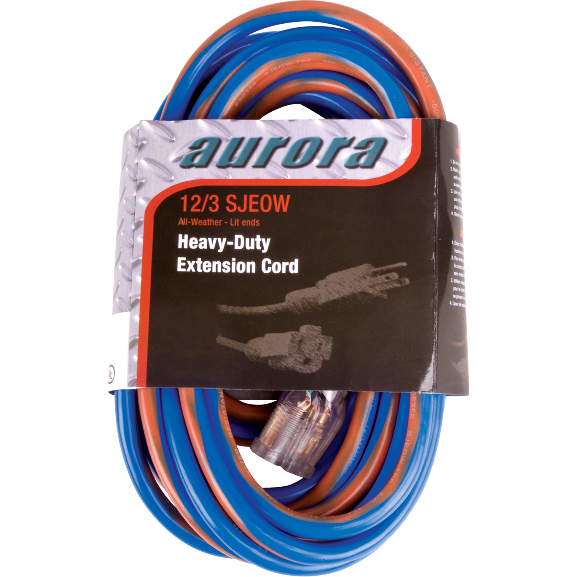 Aurora Tools - TPE-Rubber Extension Cord With Light Indicator, All-Weather, SJEOW, 15 A