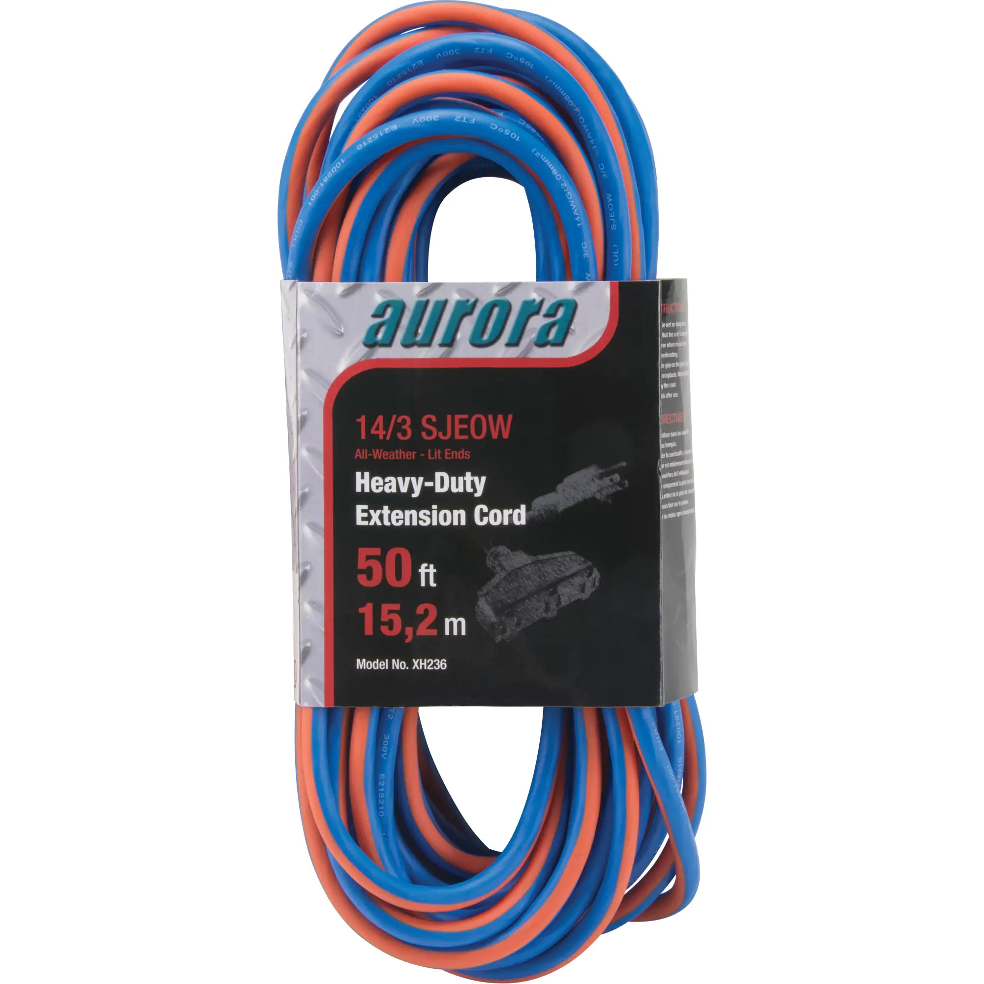 Aurora Tools - TPE-Rubber Extension Cord With Light Indicator, All-Weather, SJEOW, 15 A
