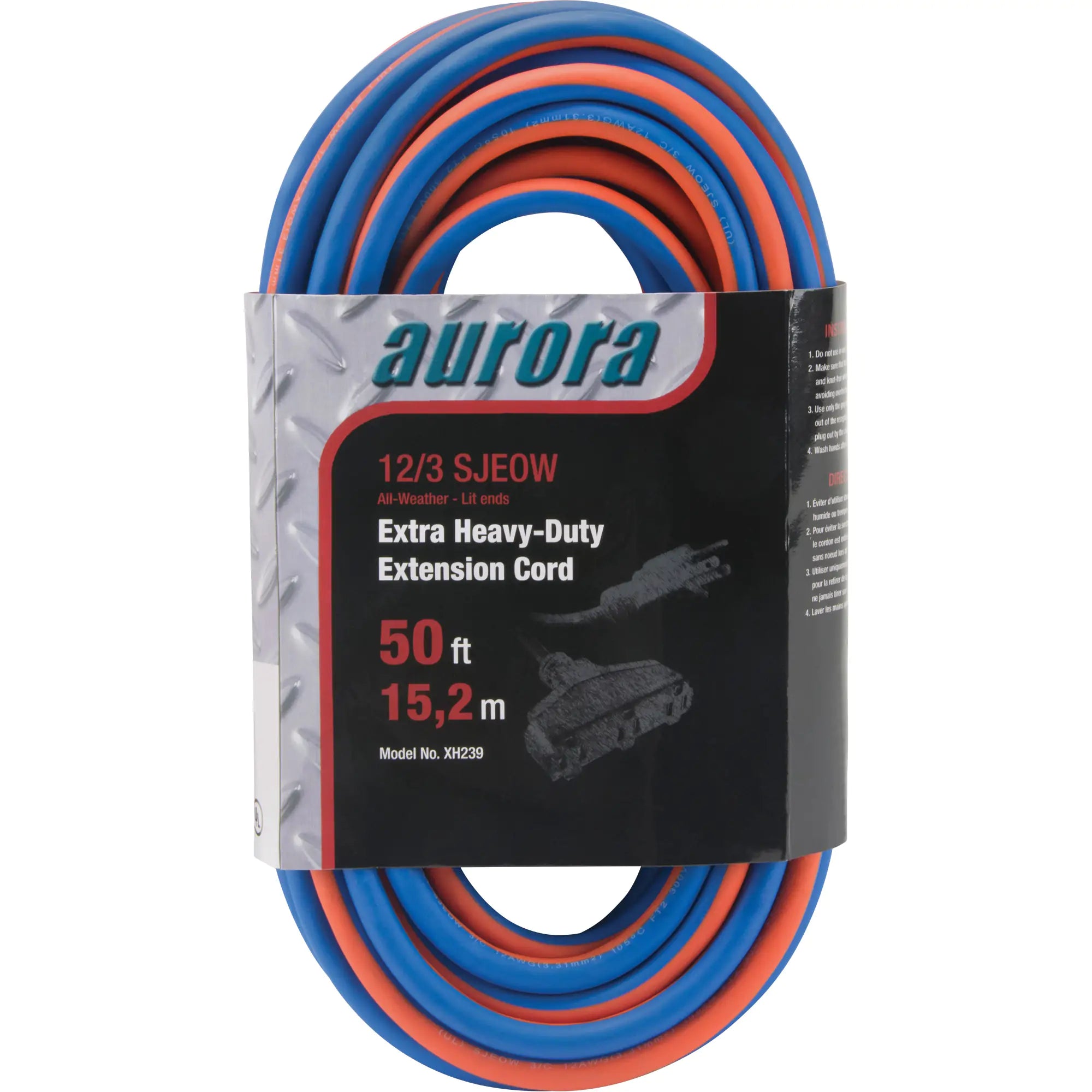 Aurora Tools - TPE-Rubber Extension Cord With Light Indicator, All-Weather, SJEOW, 15 A