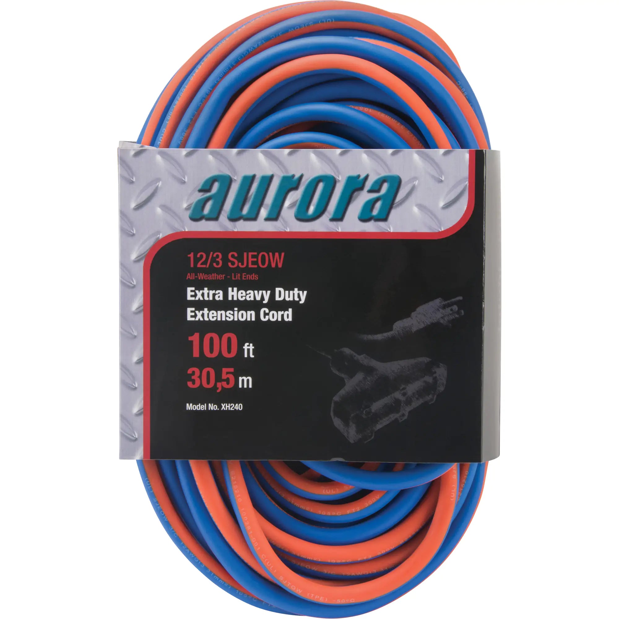 Aurora Tools - TPE-Rubber Extension Cord With Light Indicator, All-Weather, SJEOW, 15 A